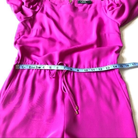 Lauren Ralph Lauren Jumpsuit NWT Magenta Off Shoulder Wide Leg Barbiecore Size 2 - Picture 7 of 12